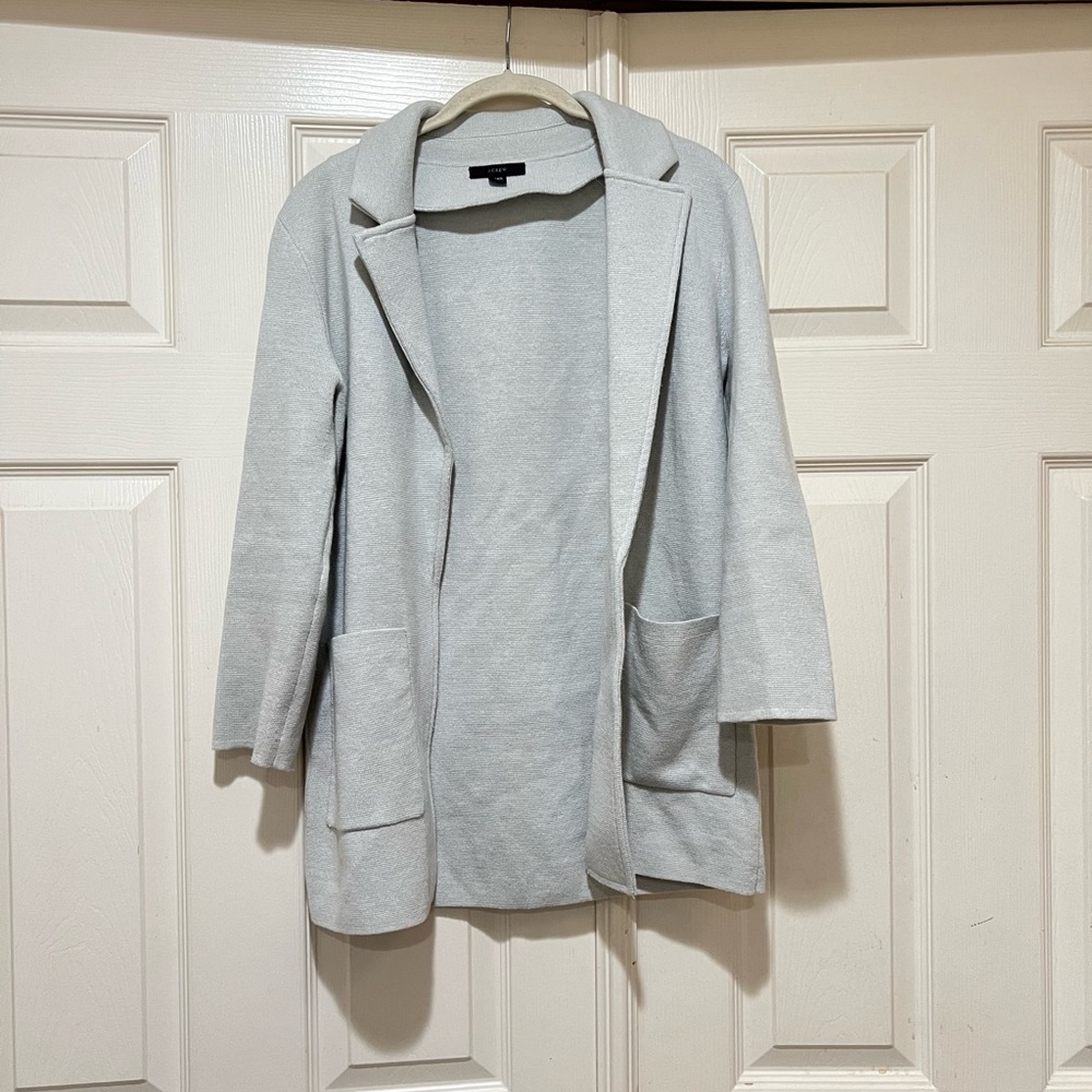 J Crew 365 Sophie Open Front Knit Blazer Sweater Size XXS Merino Wool Light Gray - Picture 3 of 9
